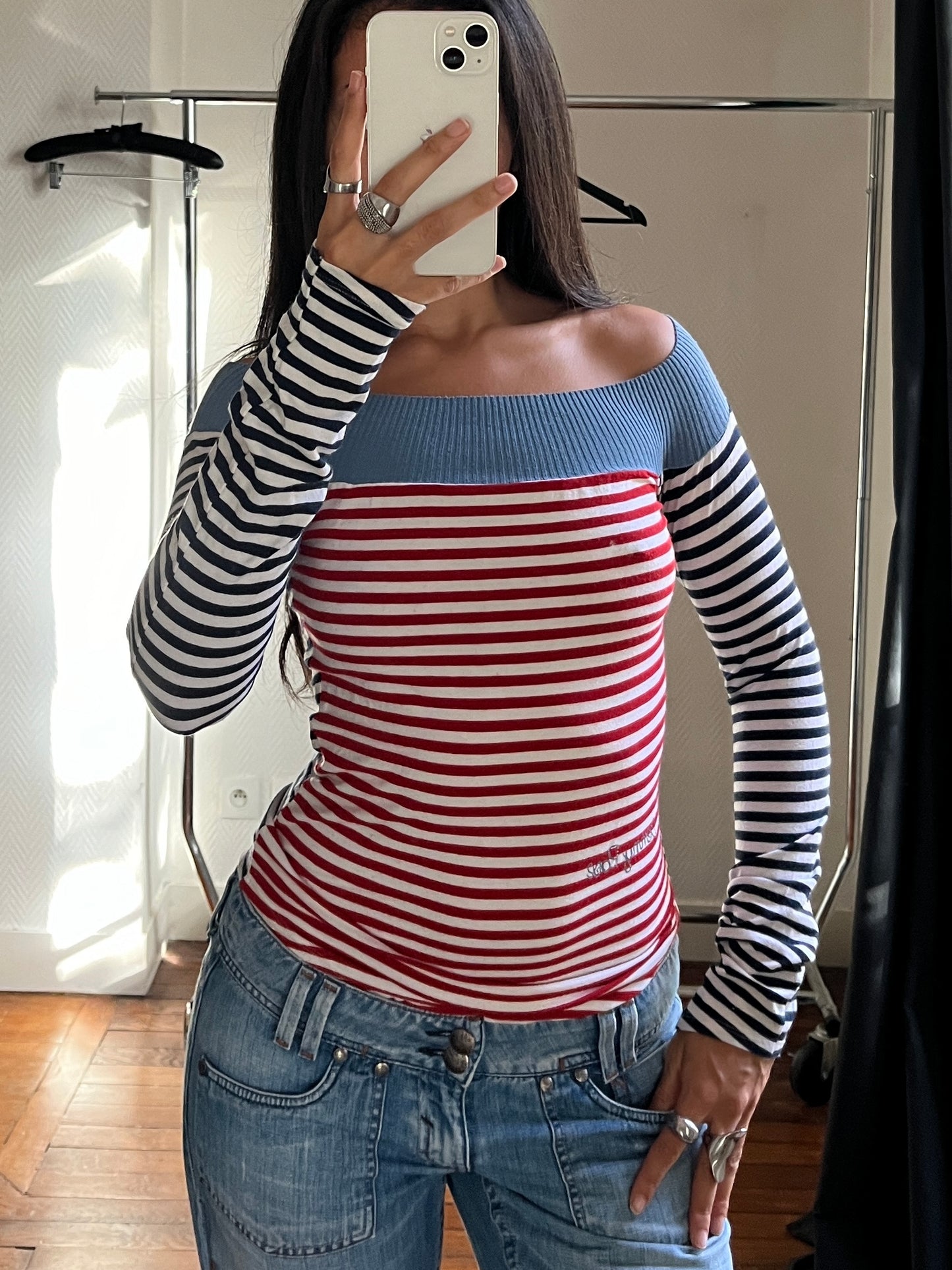 Vintage striped off shoulder top