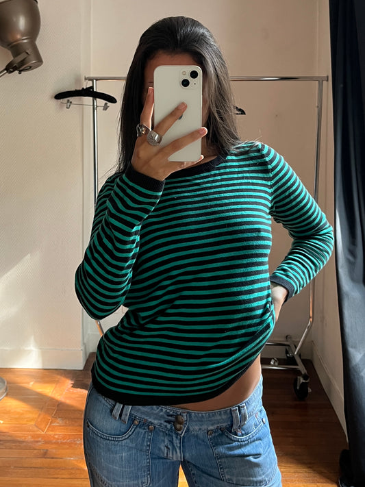 Vintage green & black striped pull over