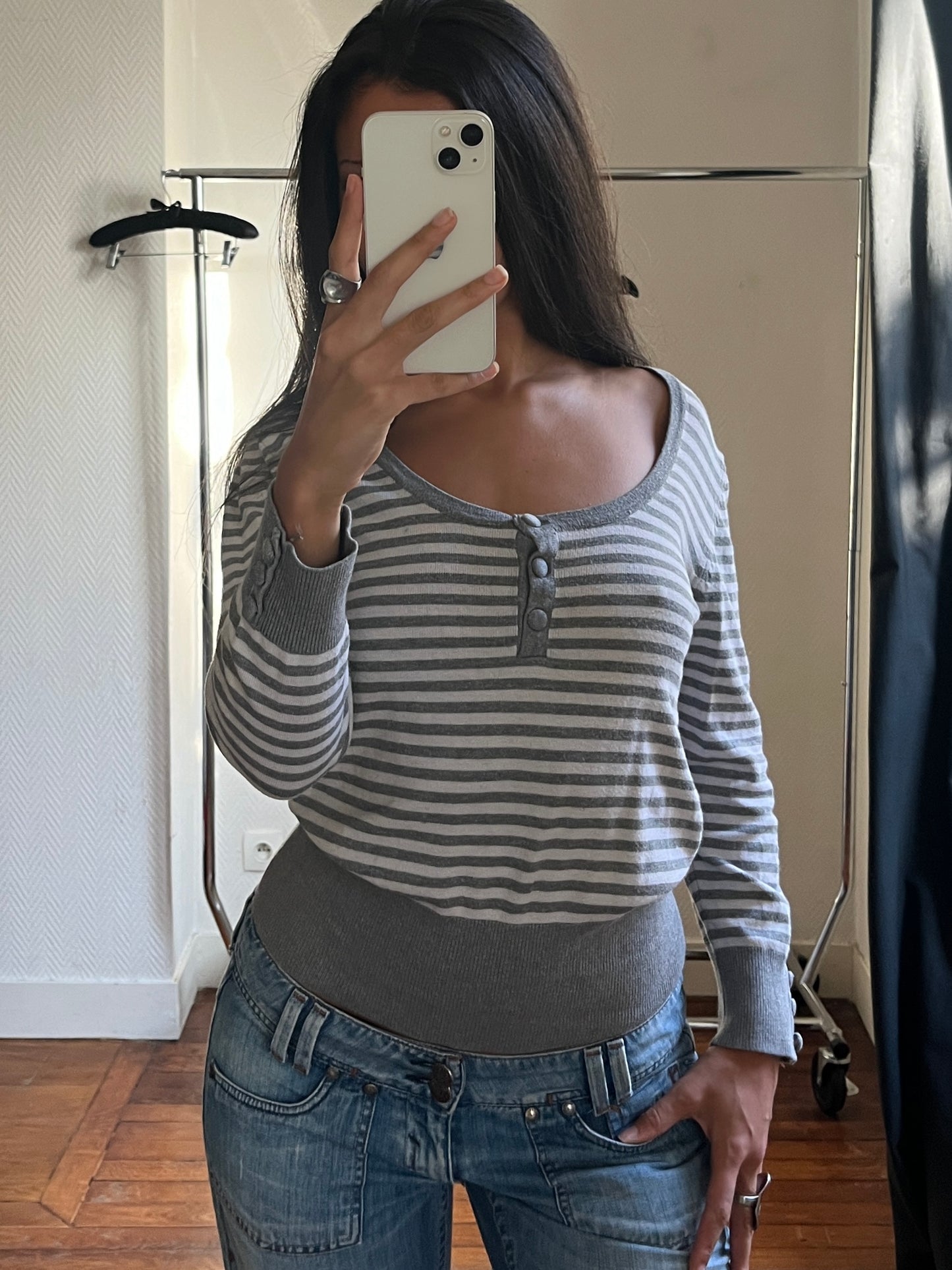 Vintage striped buttoned knitted top