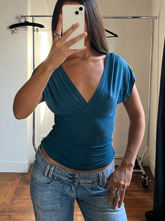 Vintage blue draped top
