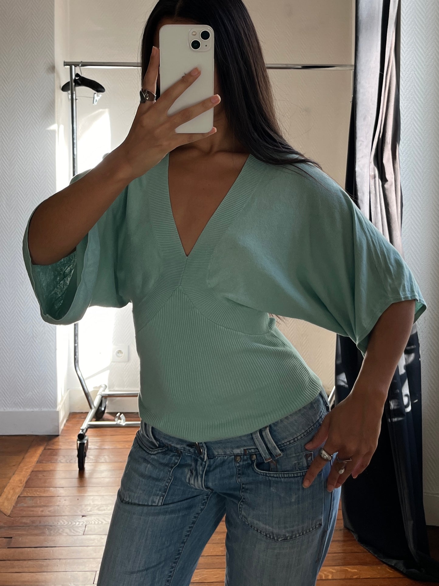 Vintage mint batwing top