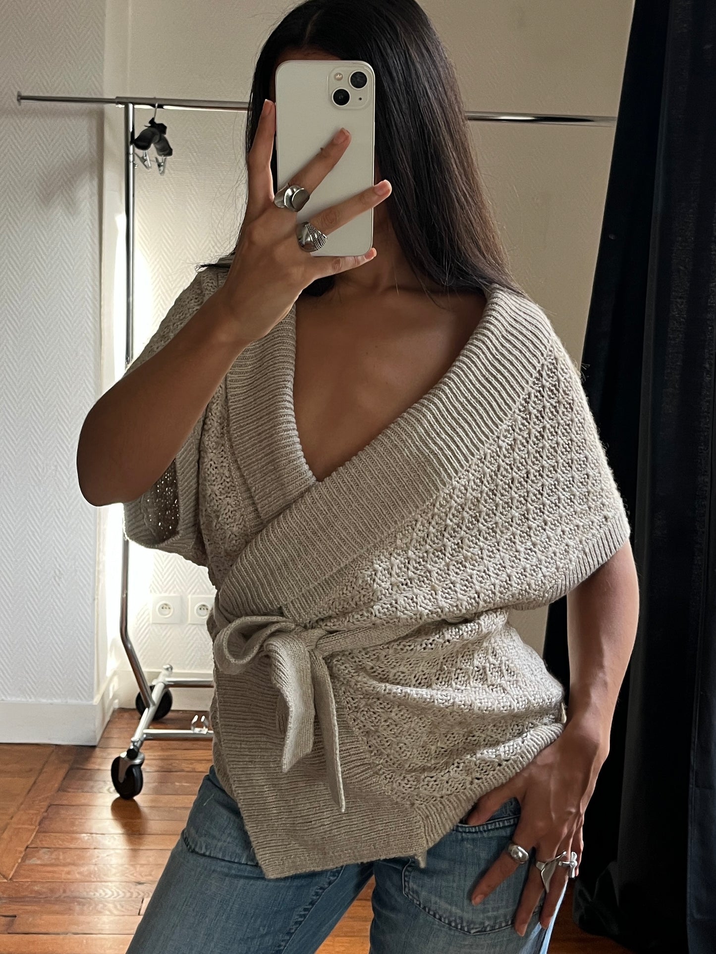 Vintage knitted beige wrap up cardigan