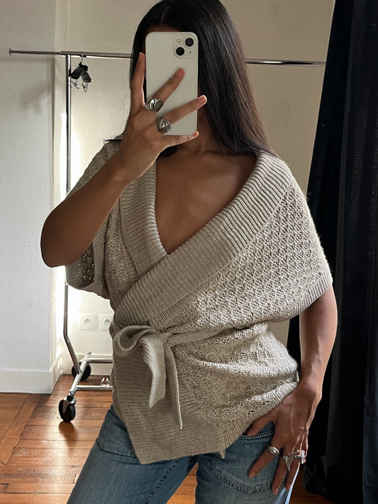 Vintage knitted beige wrap up cardigan