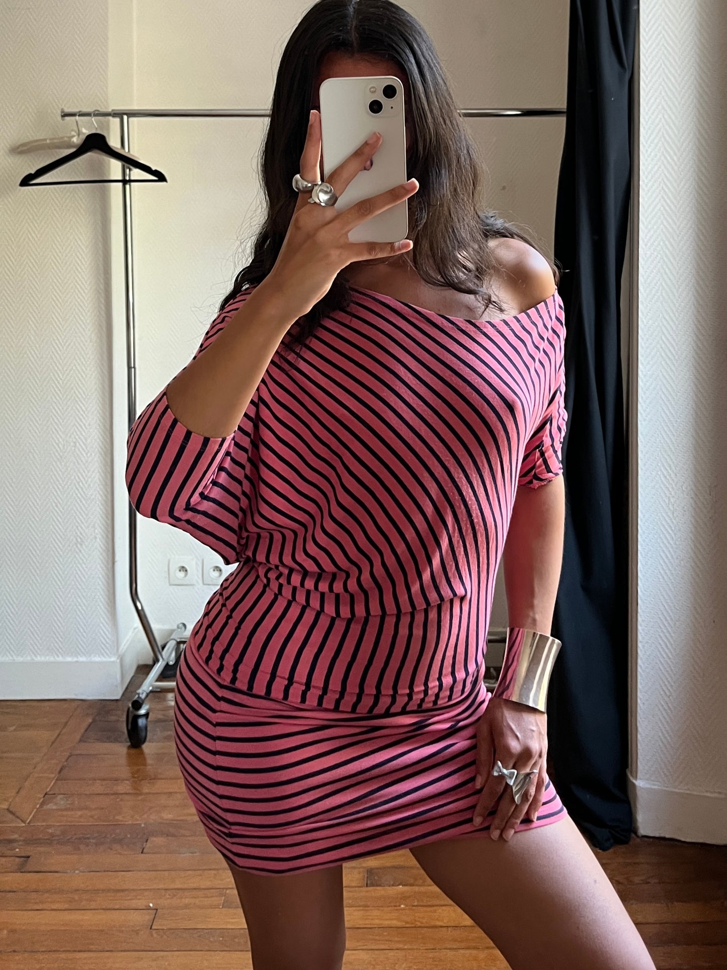 Vintage striped asymmetrical dress