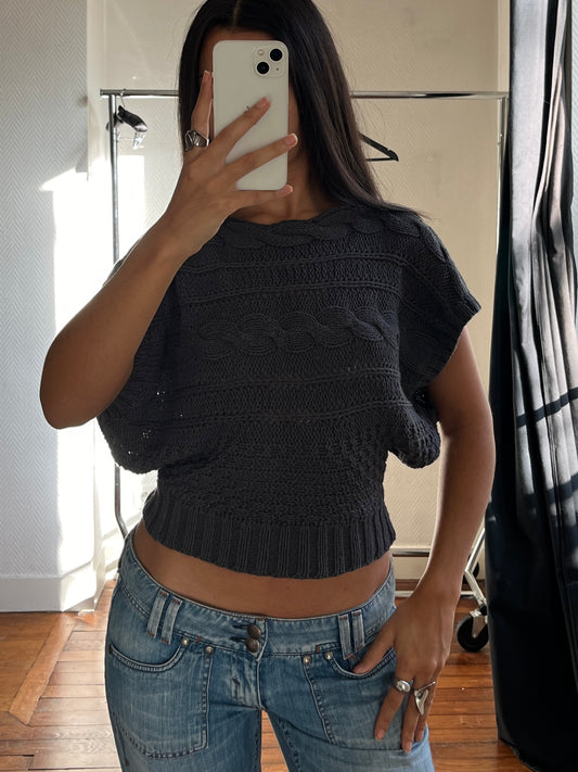 Vintage batwing knitted dark grey top