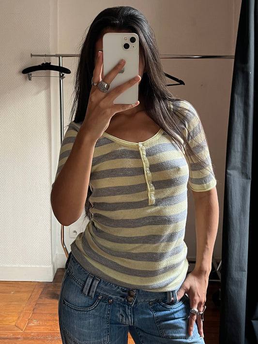 Vintage grey & yellow 3/4 knitted top