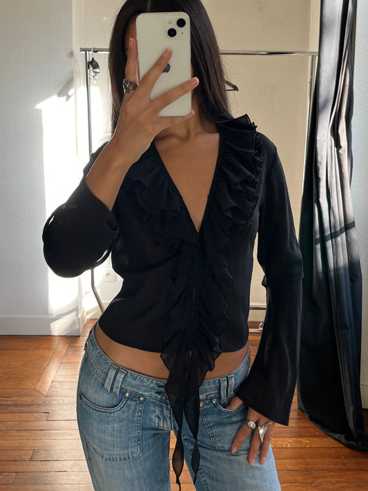 Vintage black ruched blouse