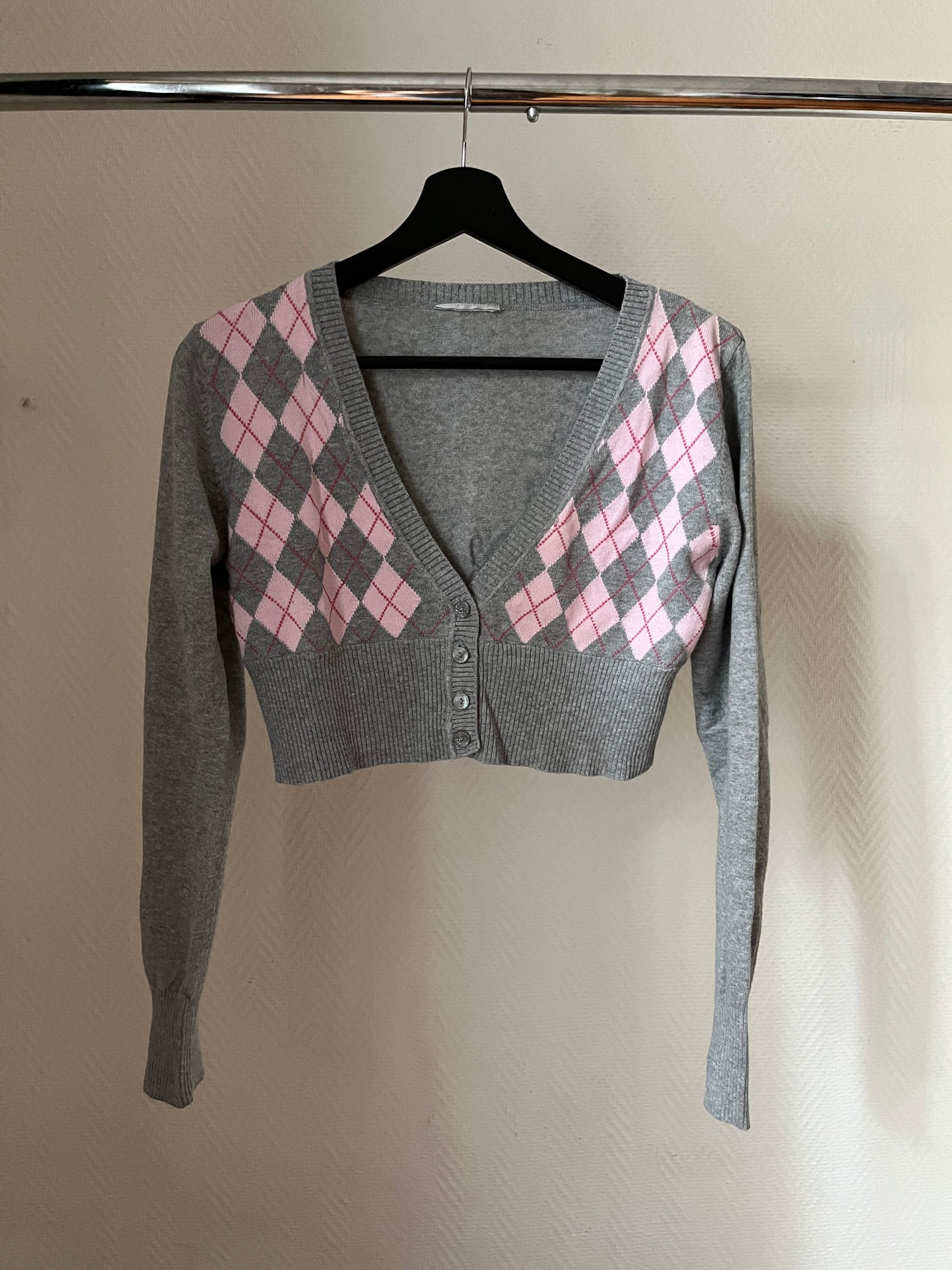 Vintage grey & pink short cardigan