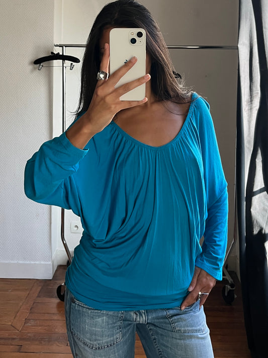 Vintage batwing draped blue top