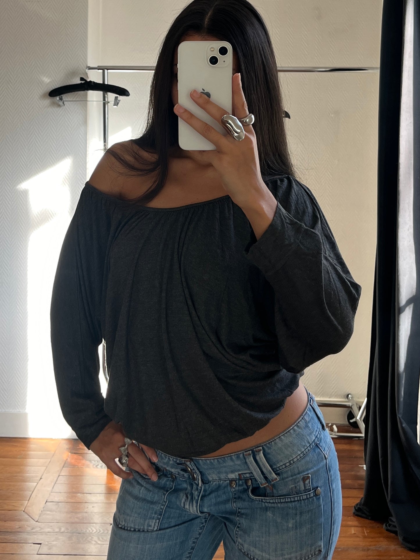 Vintage grey draped top