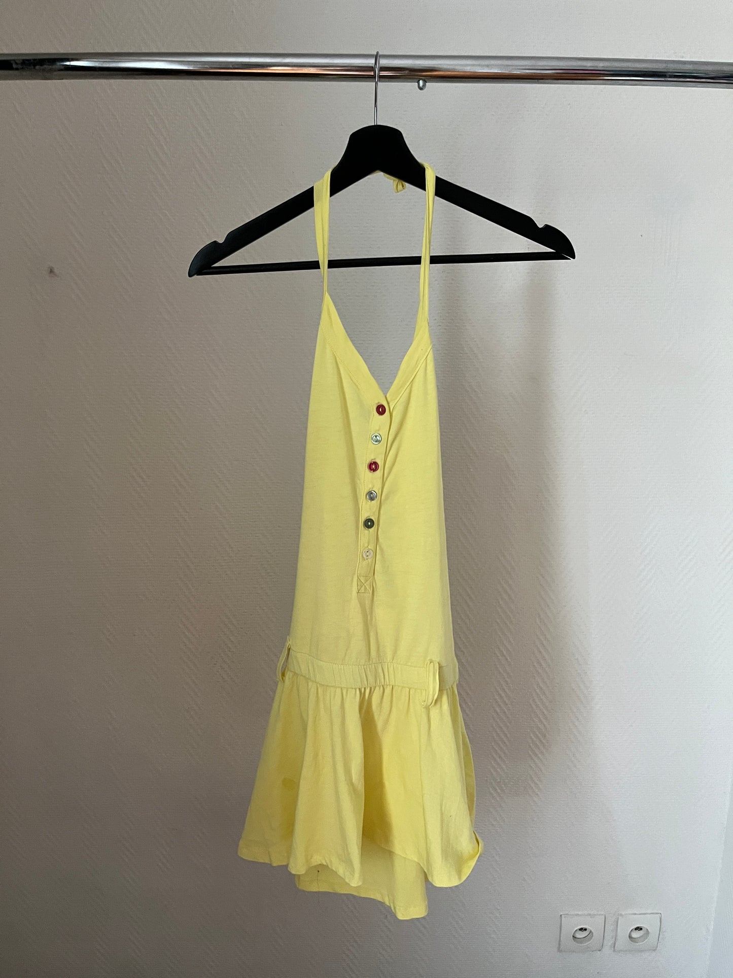 Vintage halter yellow buttoned summer dress
