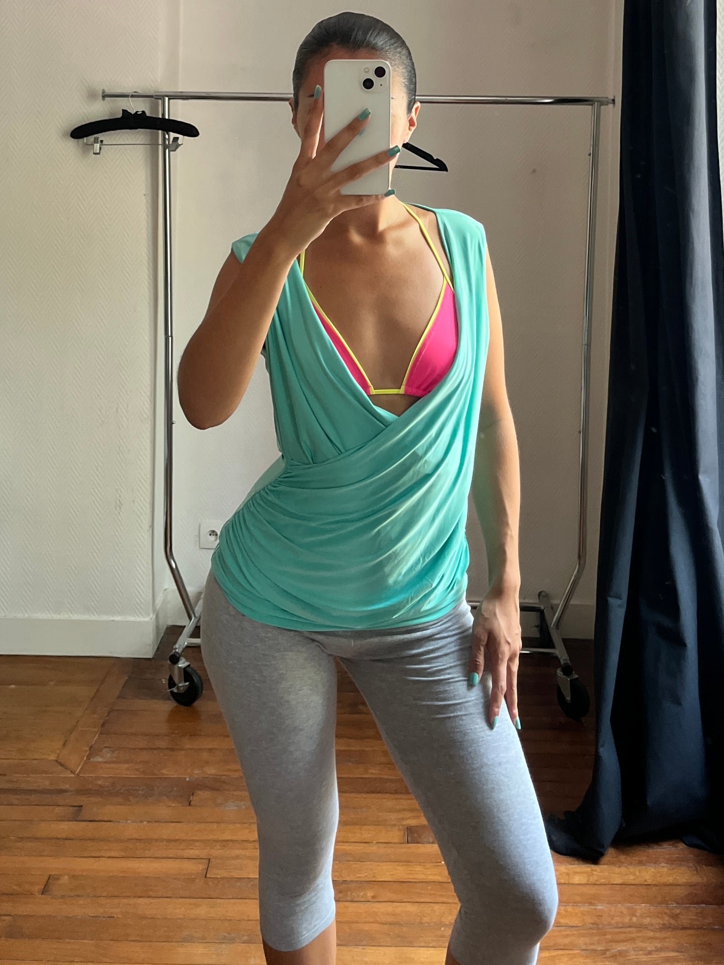 Vintage draped blue summer top
