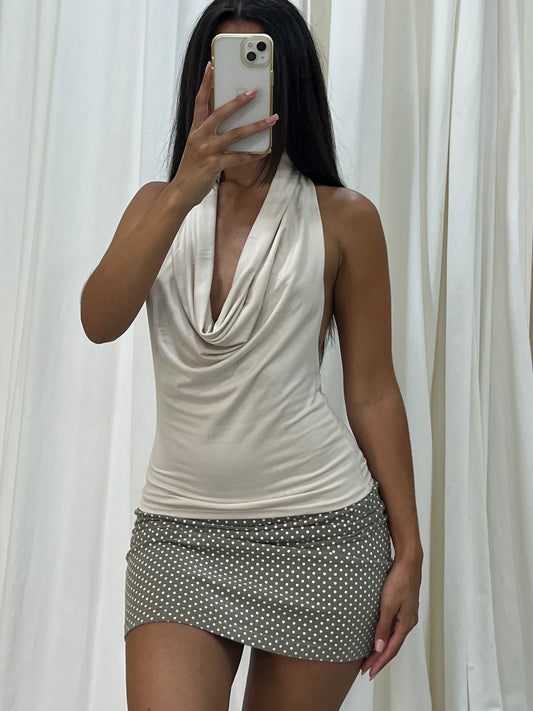 Vintage ivory halter draped top