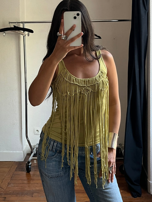 Vintage green fringed top