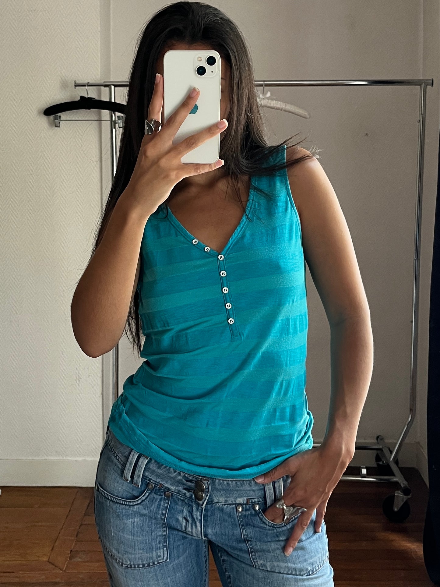 Vintage blue striped buttoned top