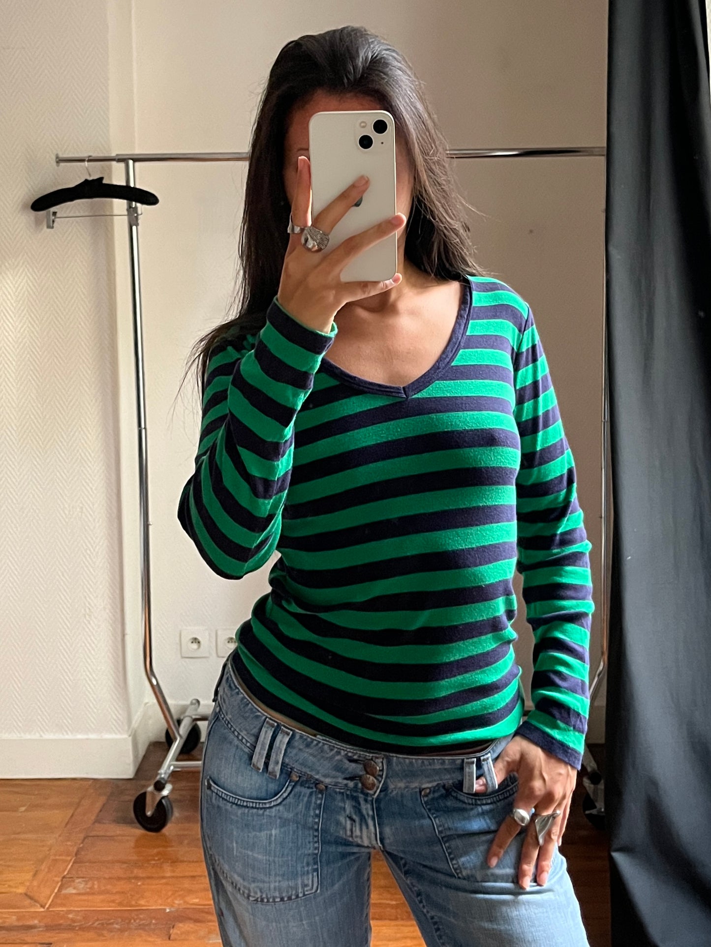Vintage V neck striped top