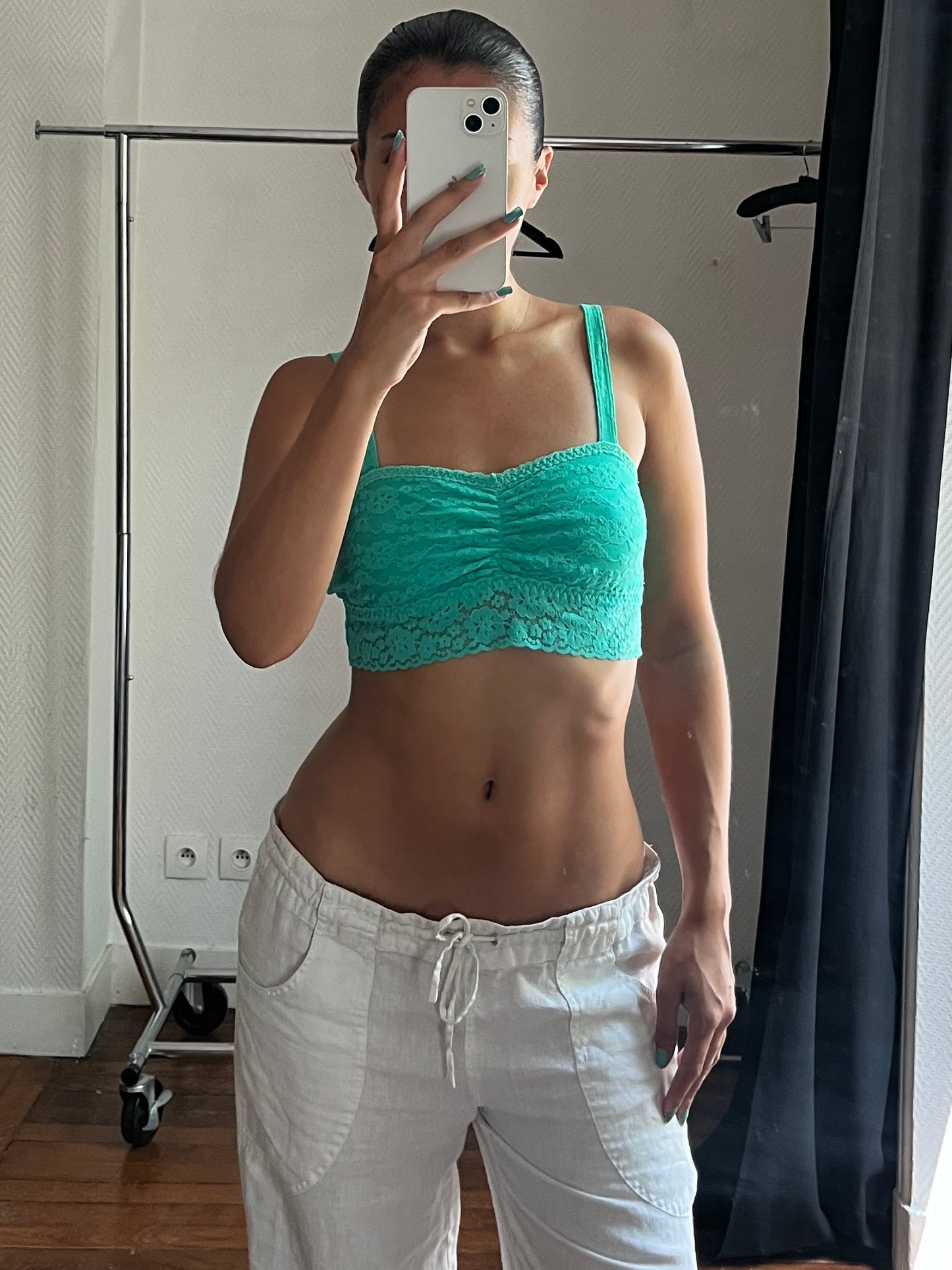 Vintage turquoise lace short top