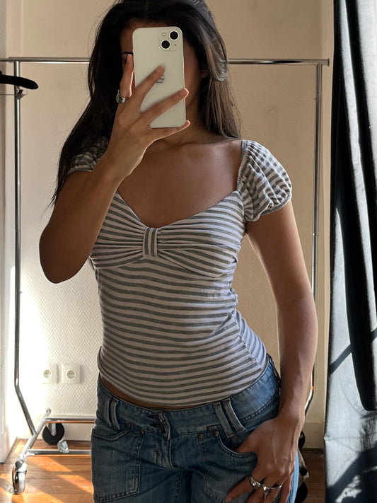 Vintage striped grey and white top