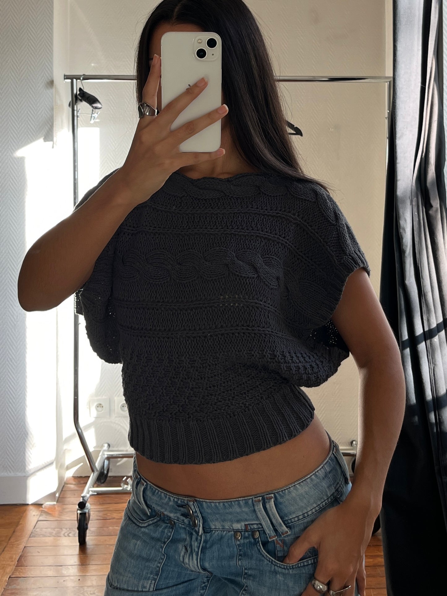 Vintage batwing knitted dark grey top