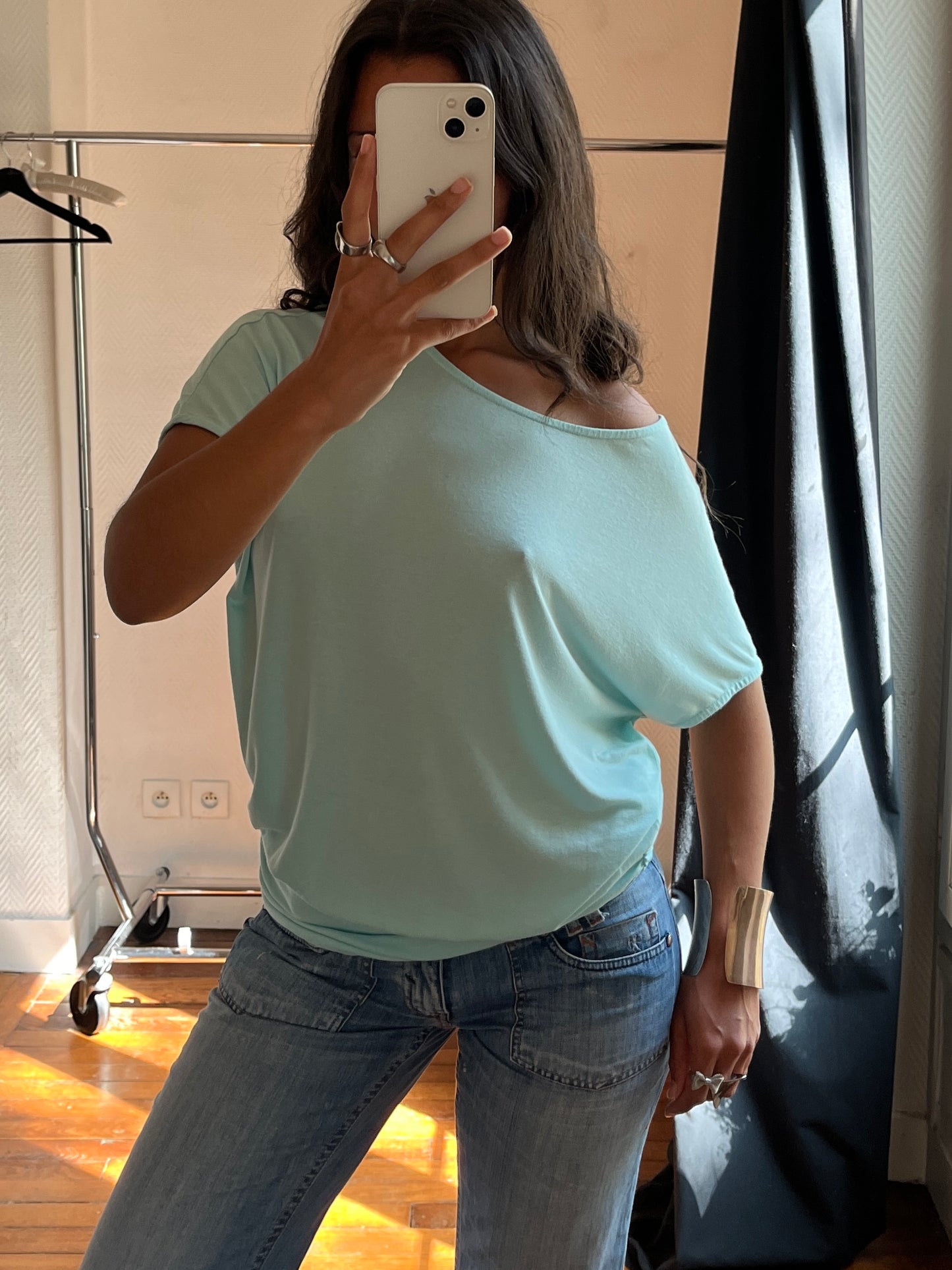 Vintage light blue draped top