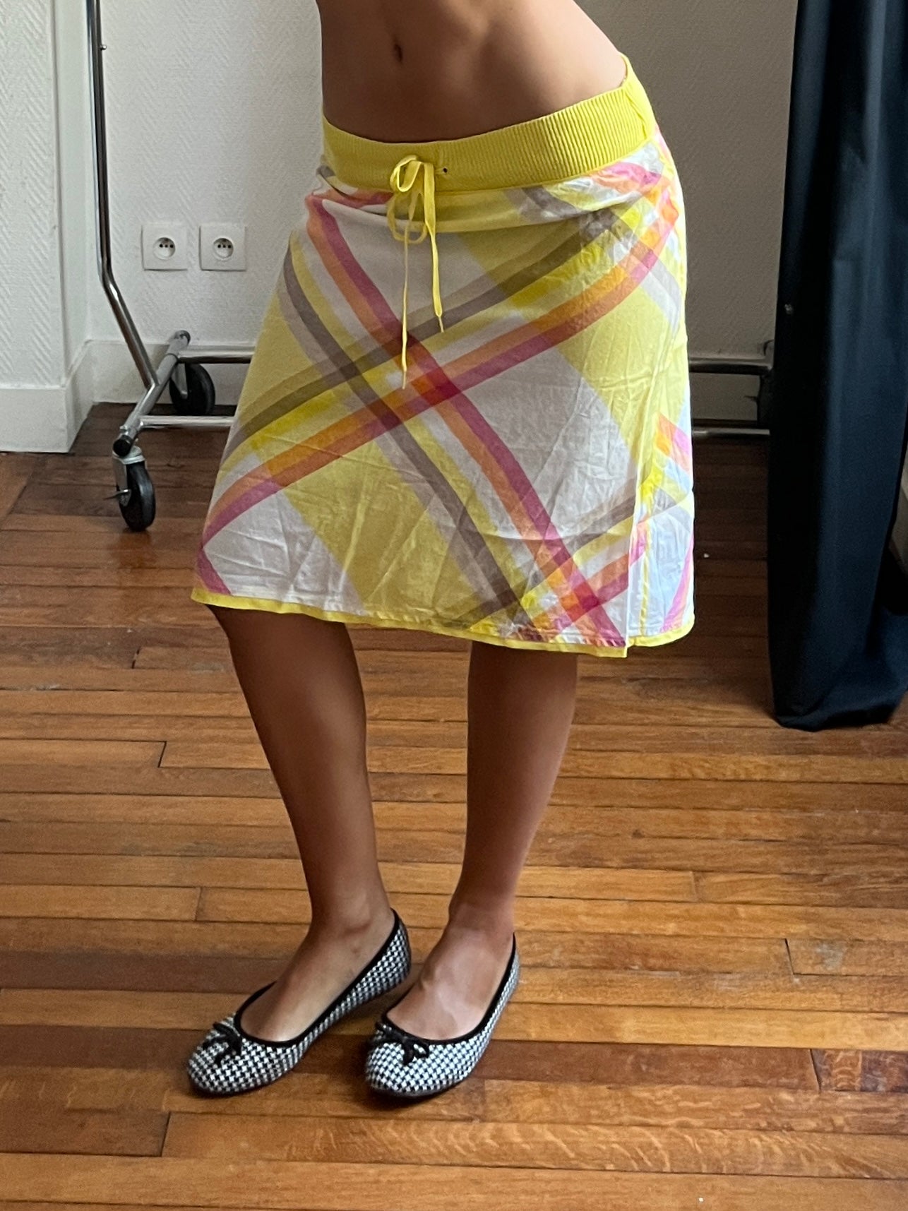 Vintage plaid yellow midi skirt
