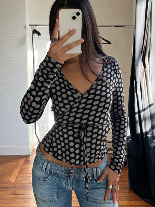 Vintage polka dot wrap up top