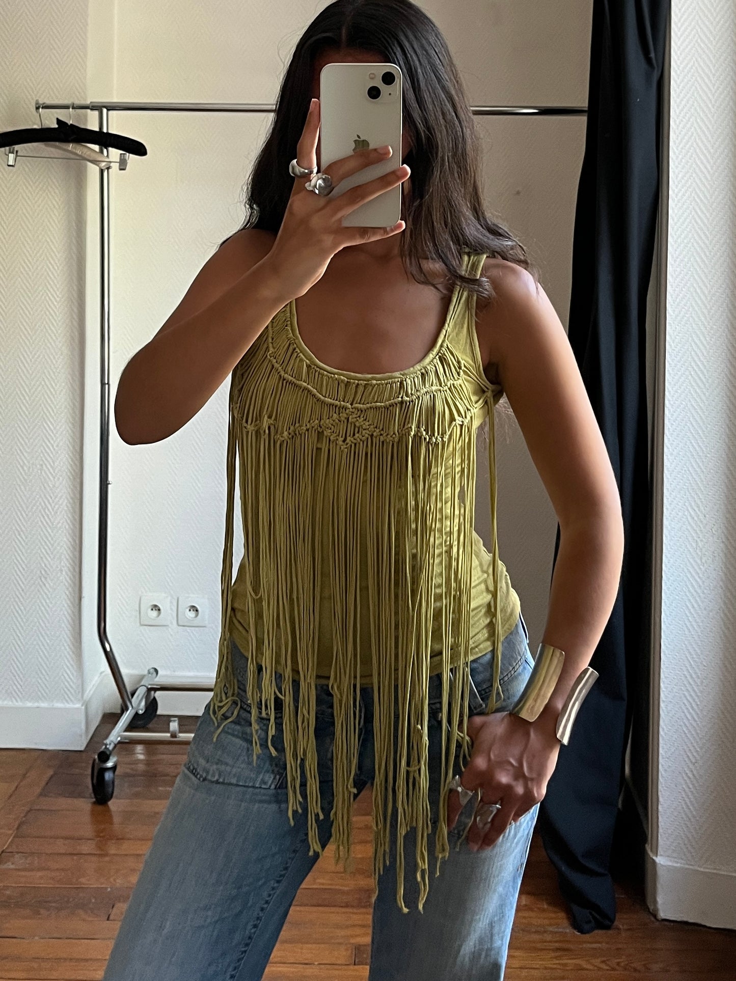 Vintage green fringed top
