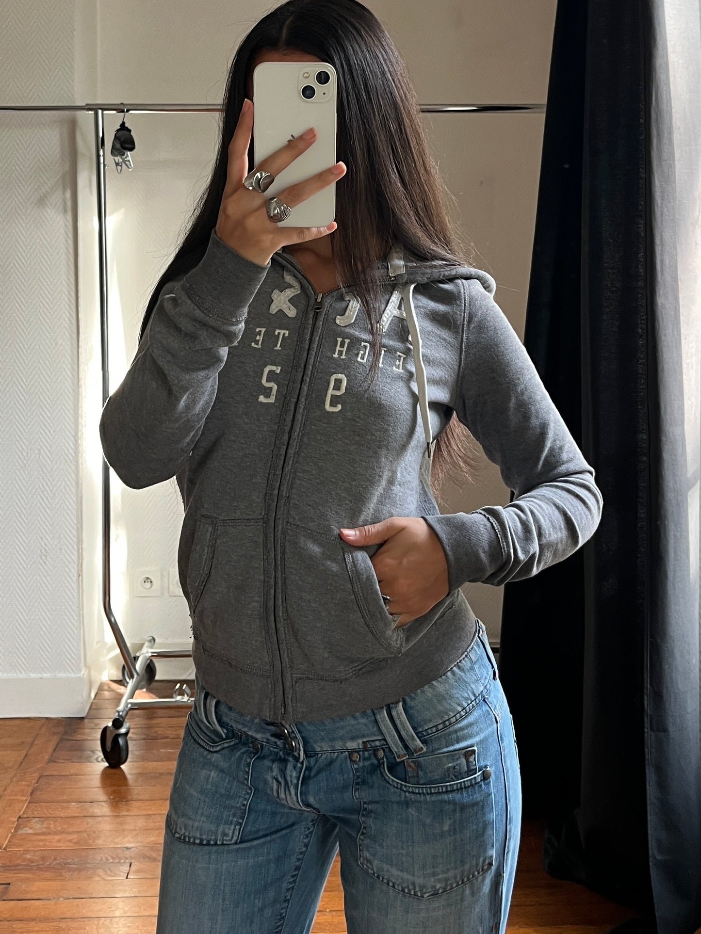 A&F vintage grey zip up jacket