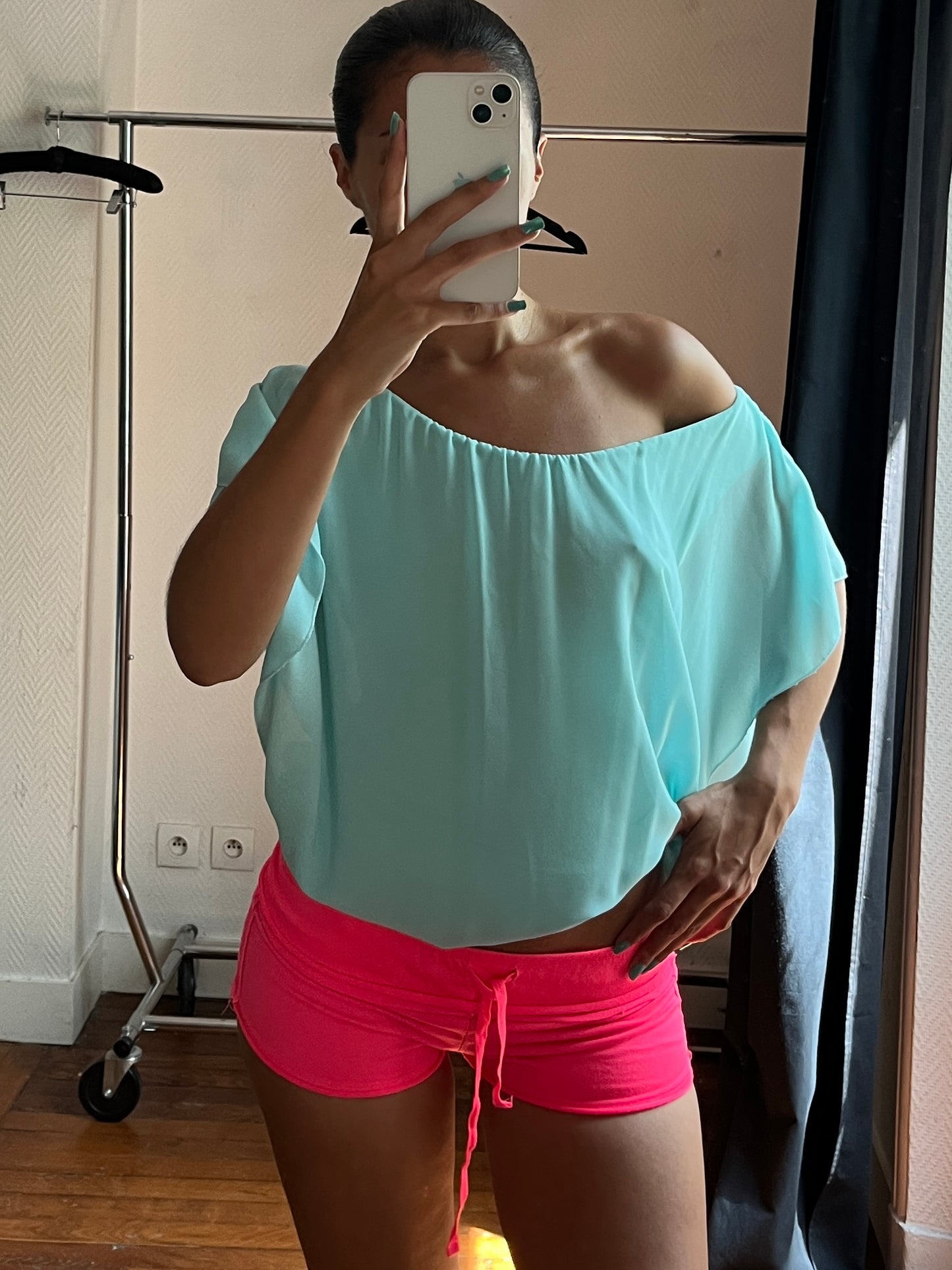 Vintage blue off shoulder top