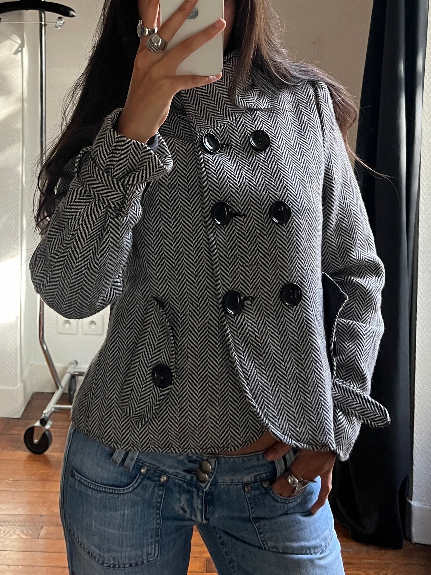 Vintage grey tweed trench coat