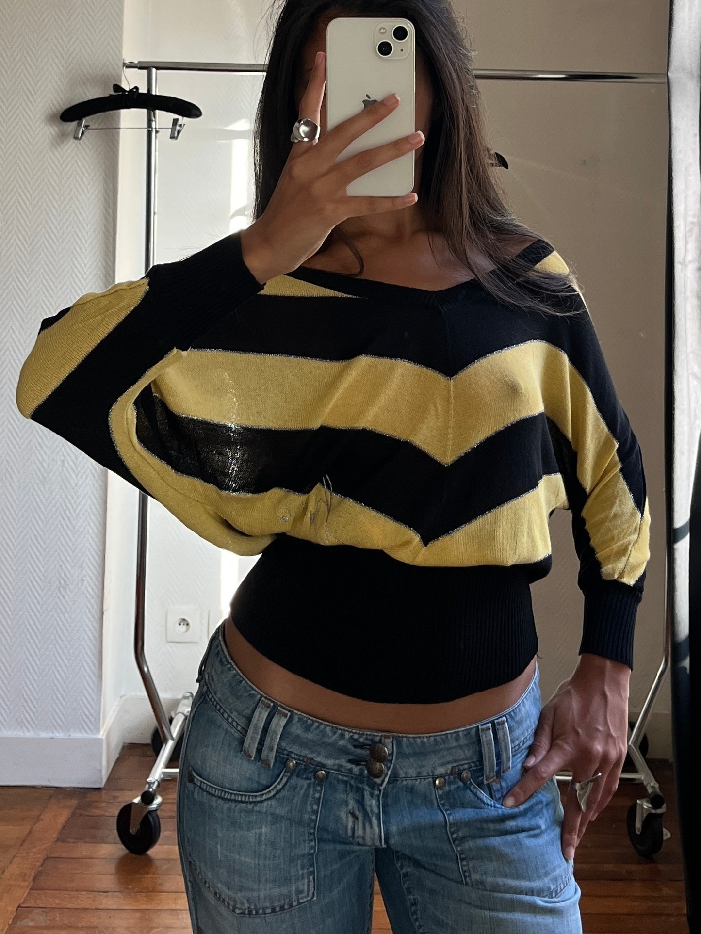 Vintage batwing striped knitted top