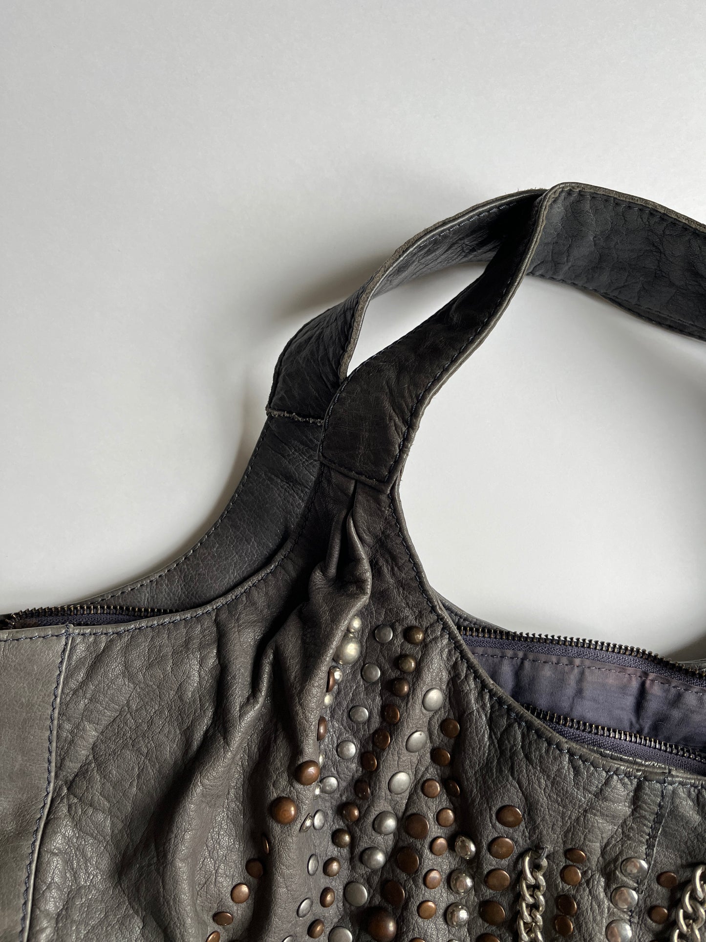 Vintage leather studded bag