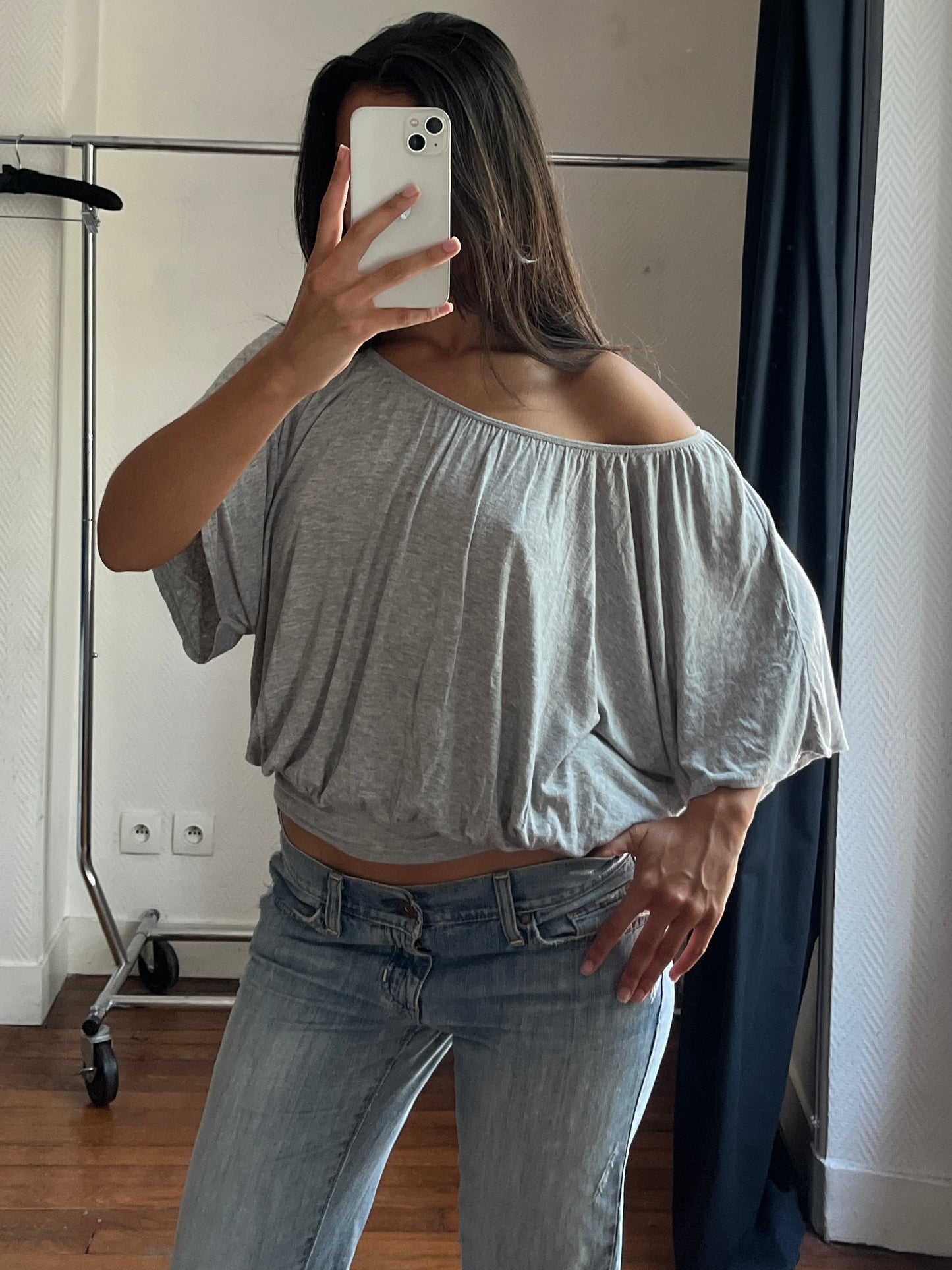 Vintage batwing draped grey top