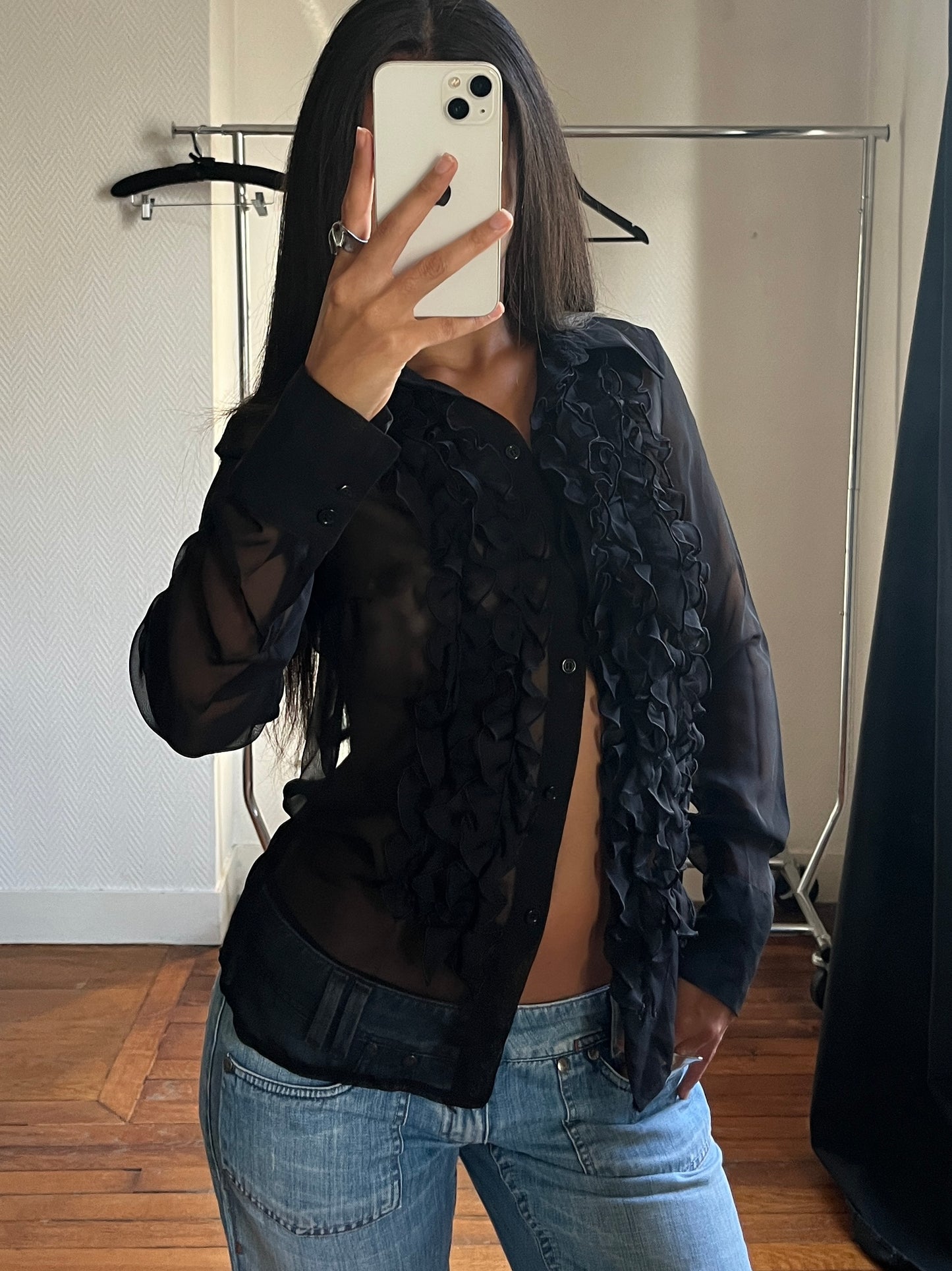 Vintage ruched see-through shirt