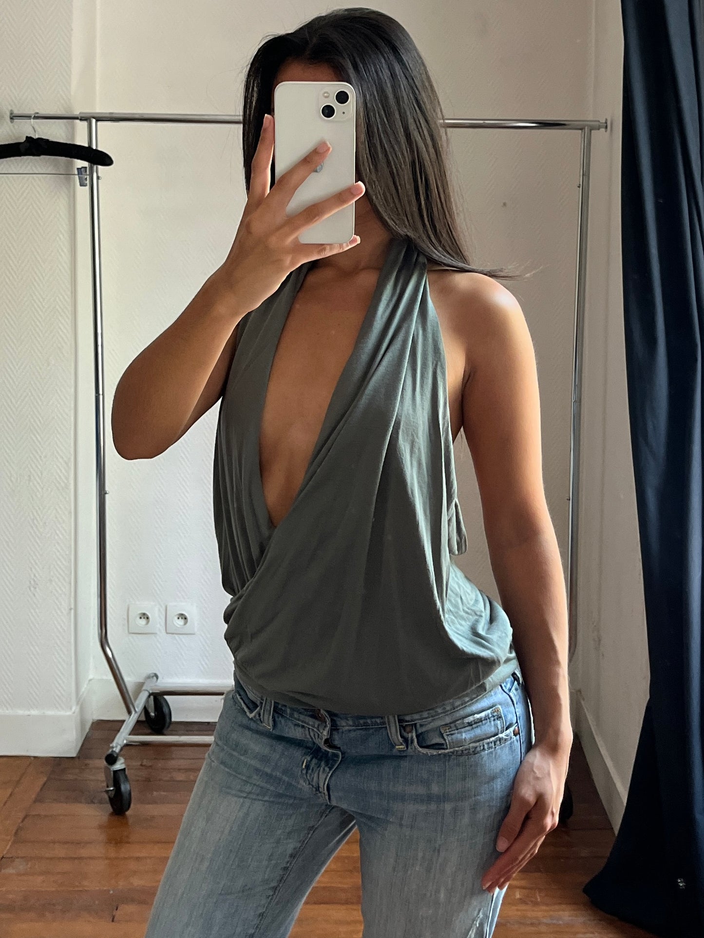 Vintage khaki draped halter top