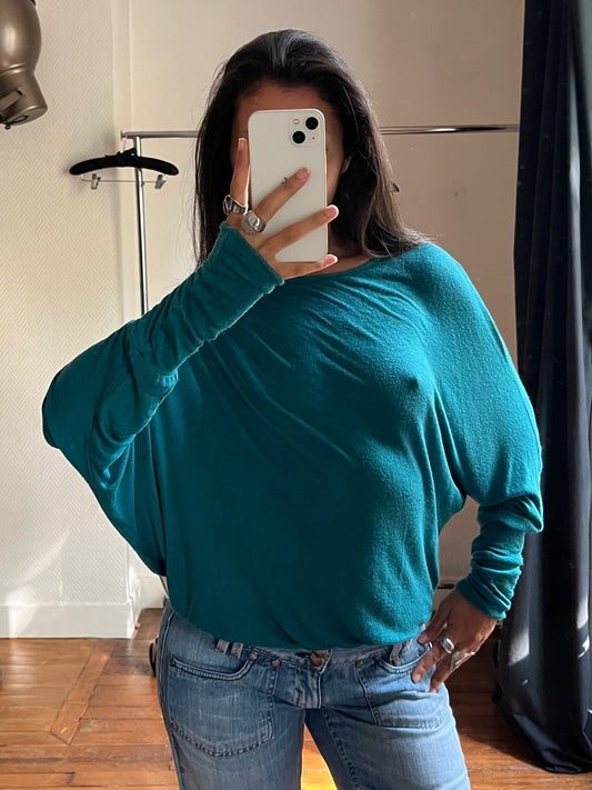 Vintage blue batwing draped top