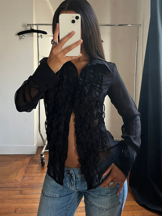 Vintage ruched see-through shirt