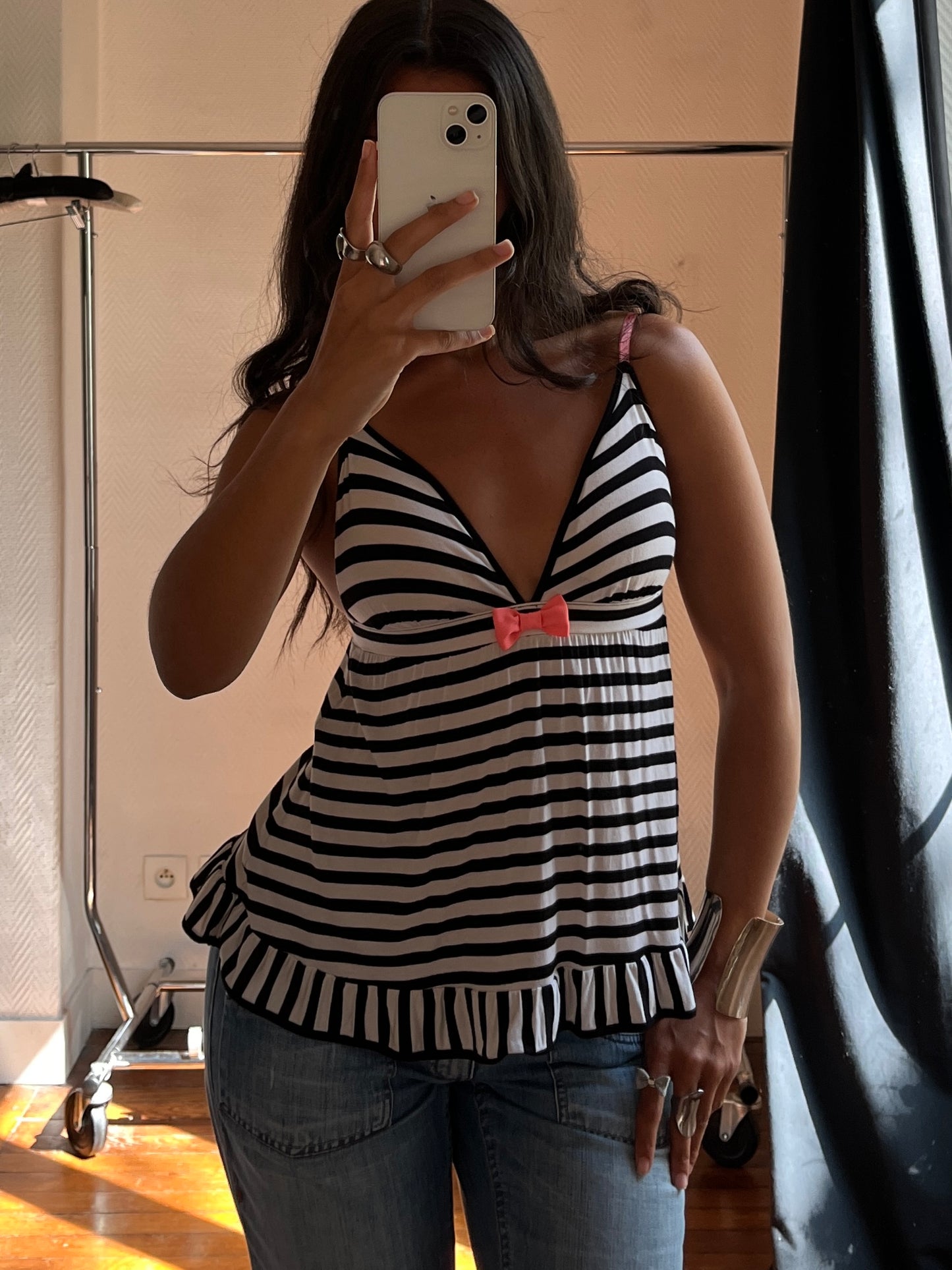 Vintage striped top with pink details