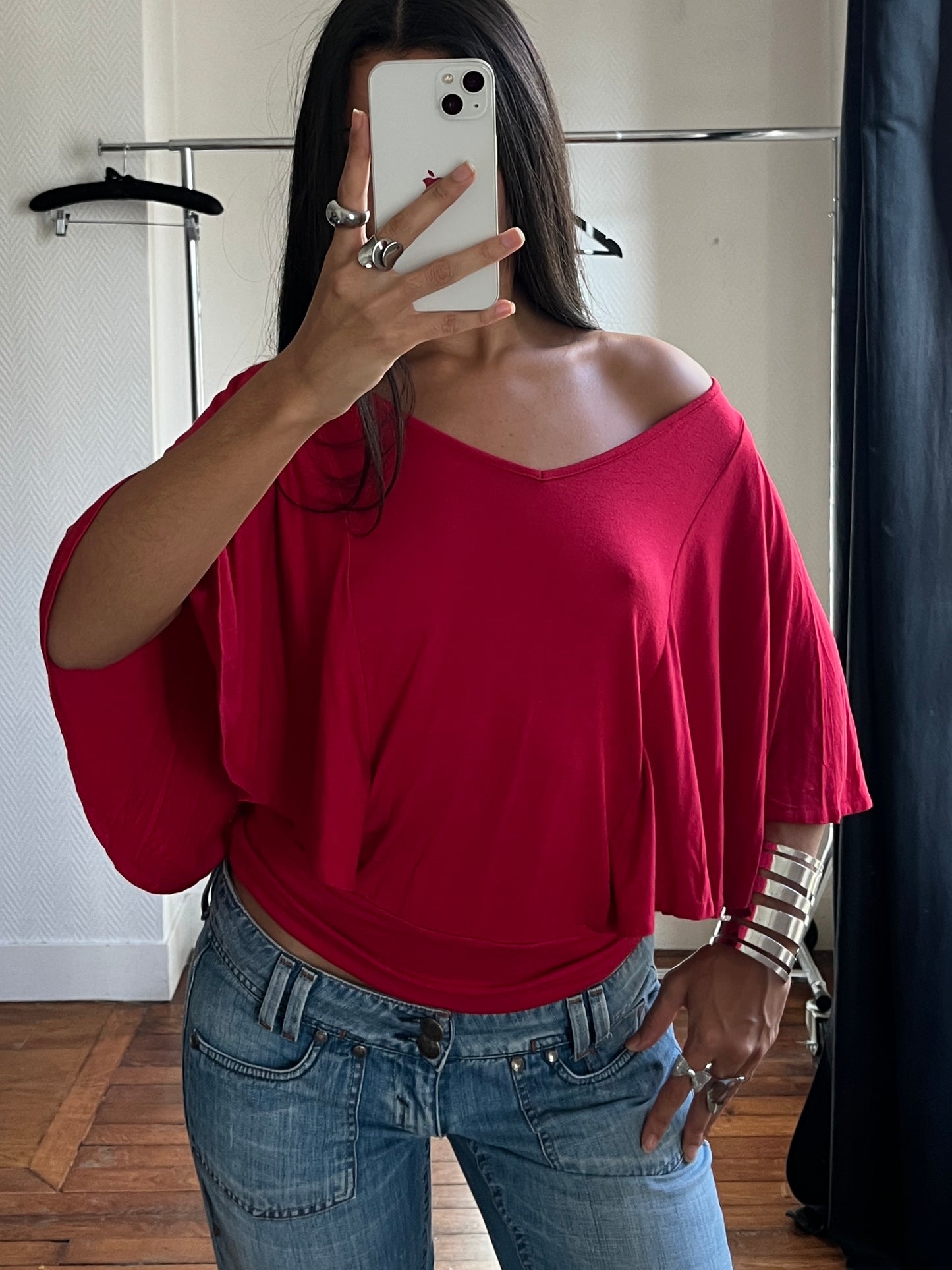 Vintage raspberry pink batwing top