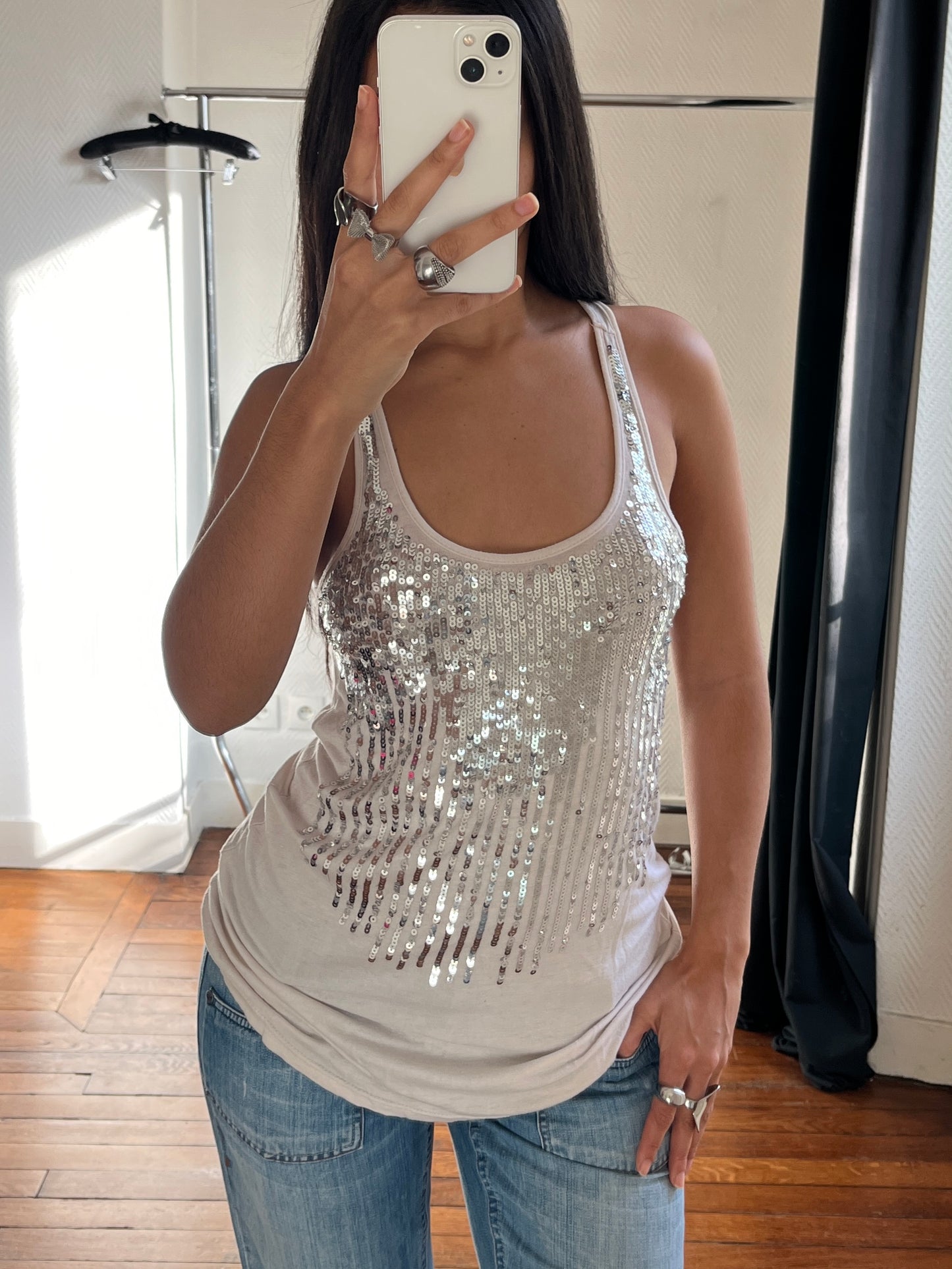 Vintage sequins party tank top