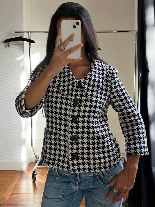 Vintage houndstooth 3/4 trench coat