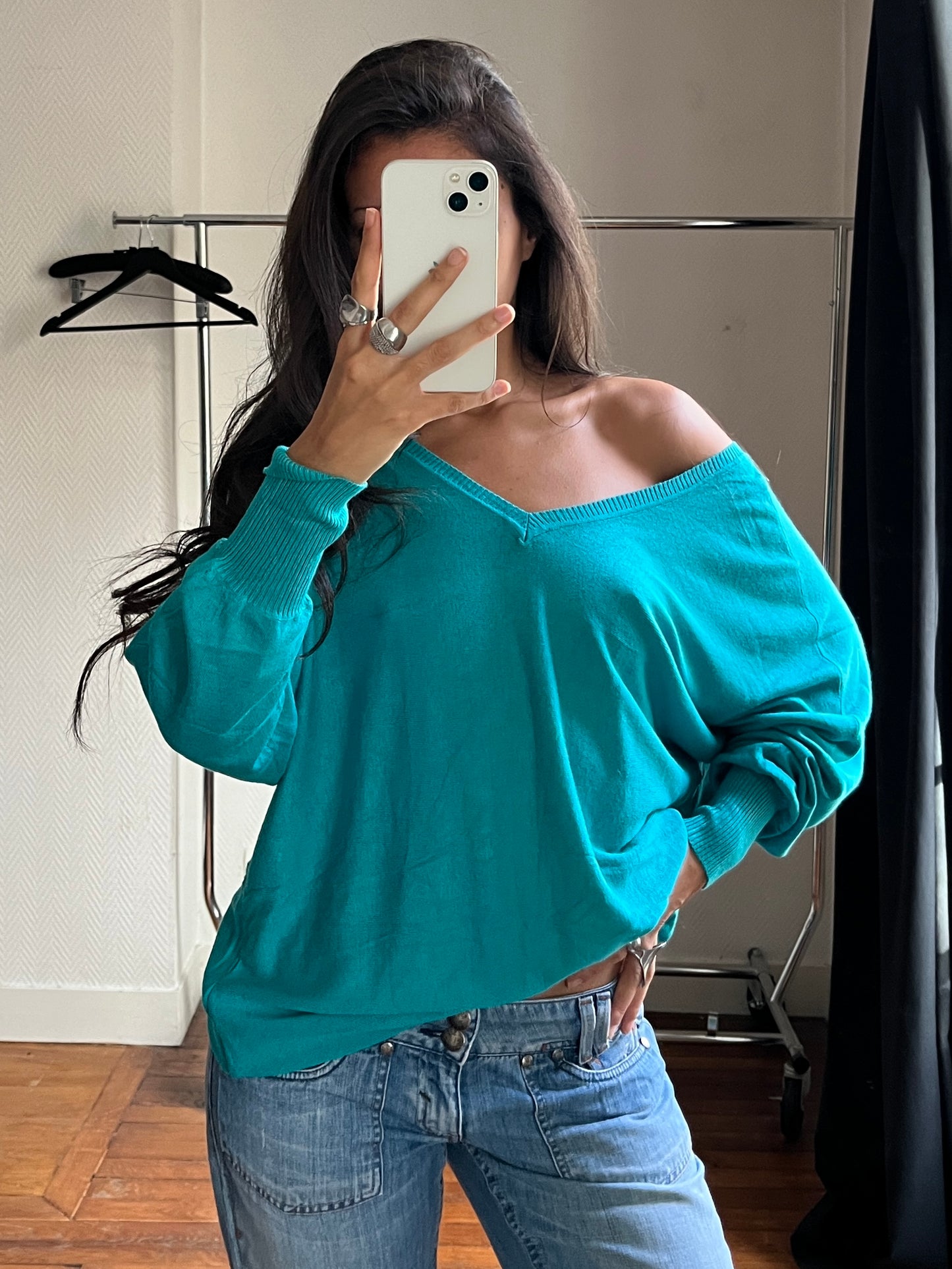 Vintage blue draped pull over