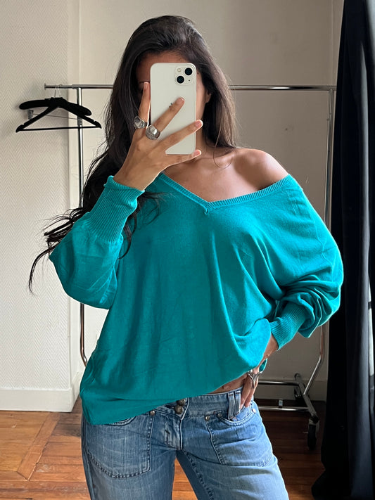 Vintage blue draped pull over