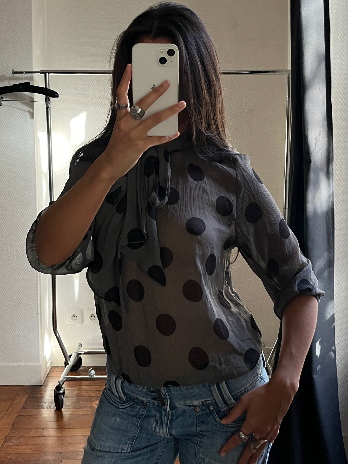 Vintage polka dot see-through blouse