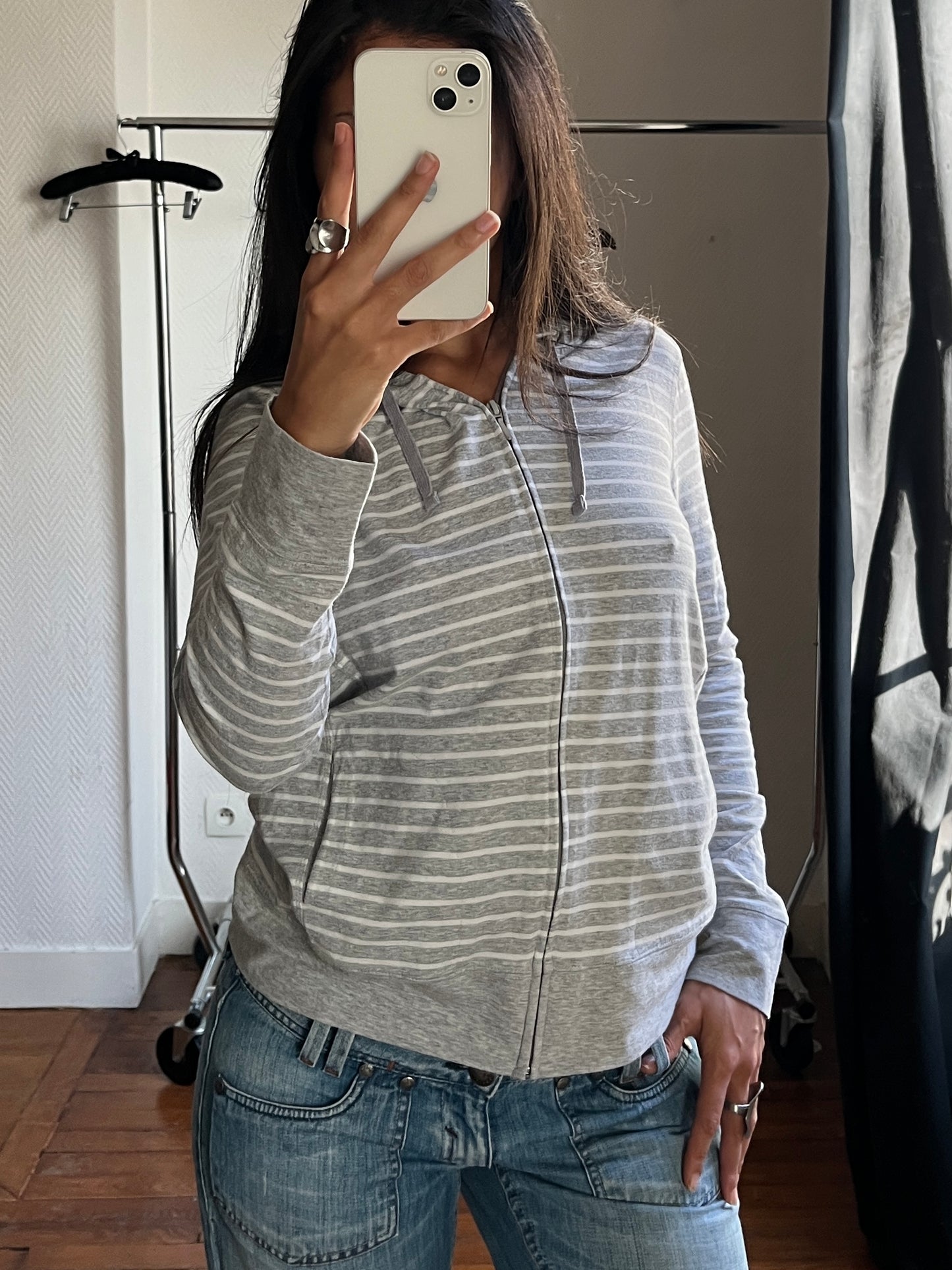 Vintage striped zip up hooded jacket