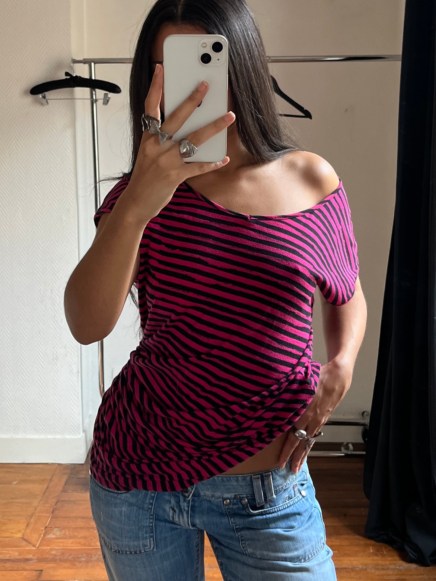 Vintage asymmetrical striped top