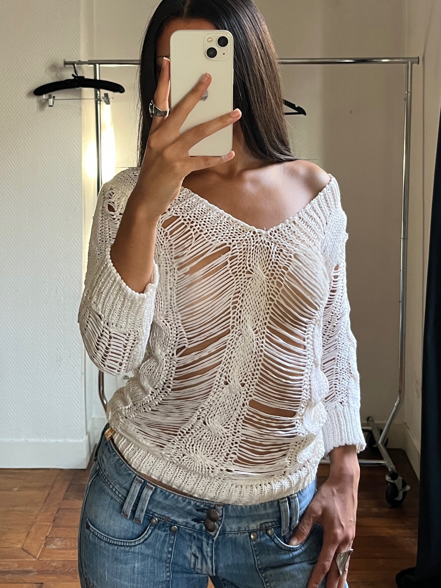 Vintage white ripped top