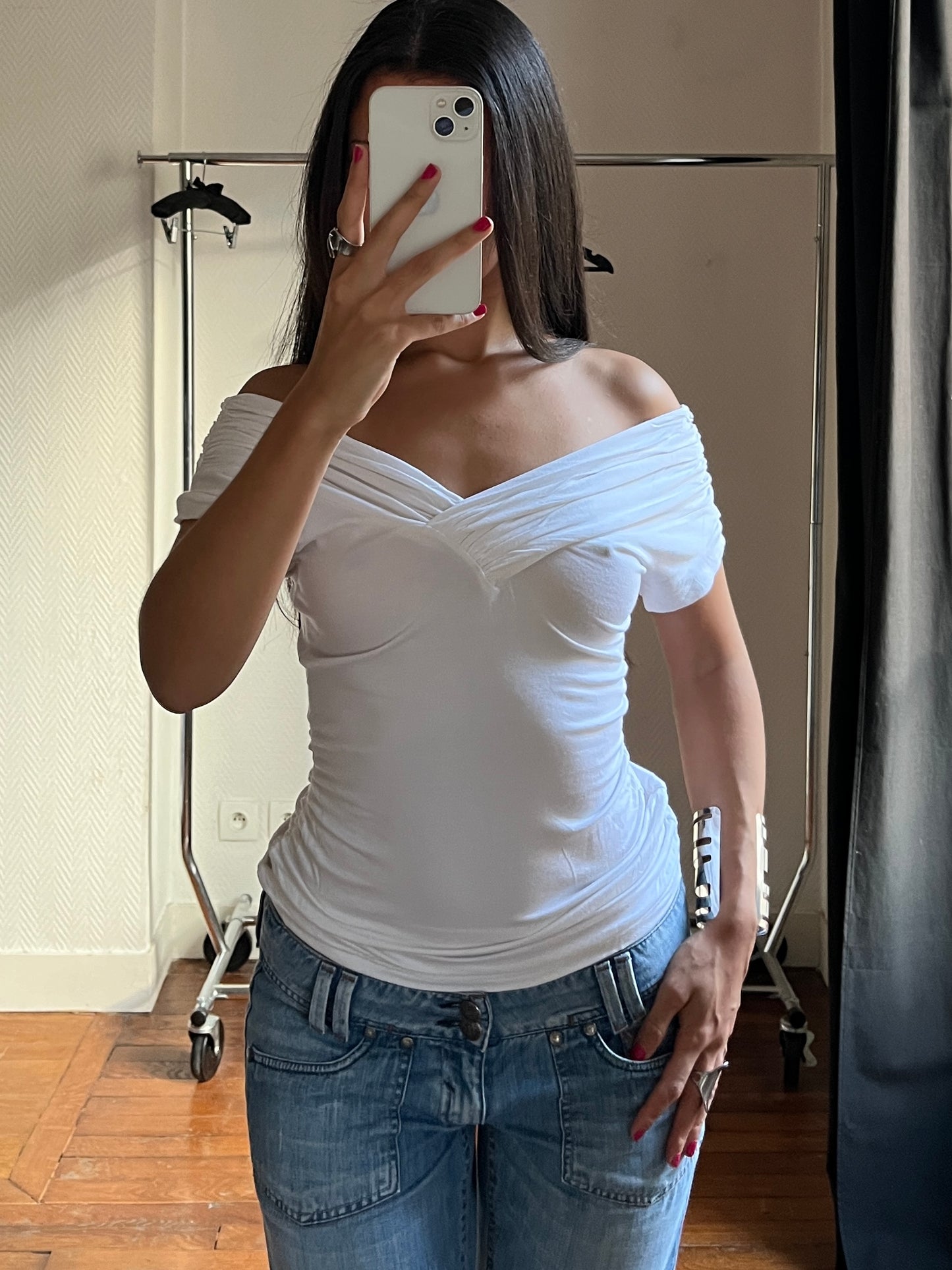 Vintage white off draped top
