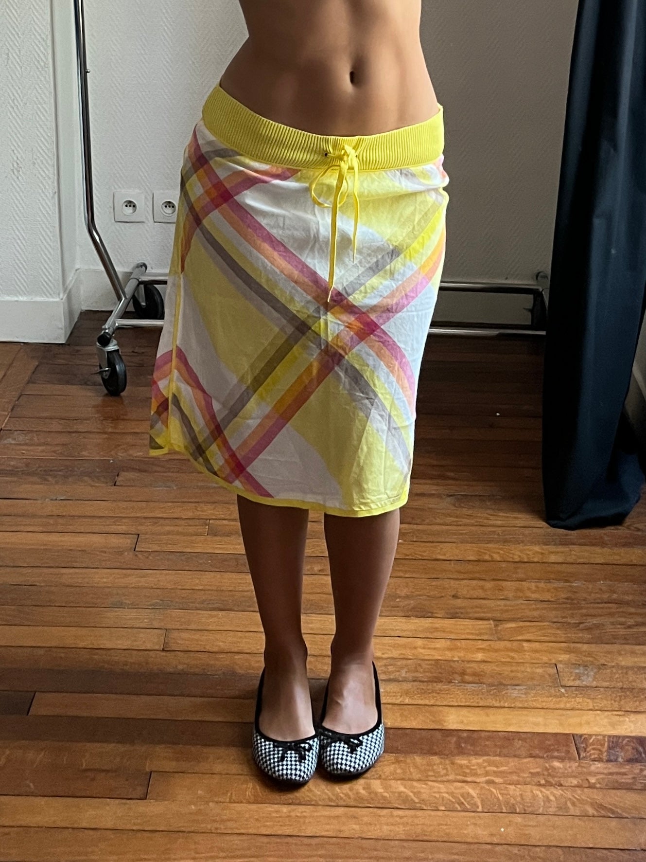 Vintage plaid yellow midi skirt