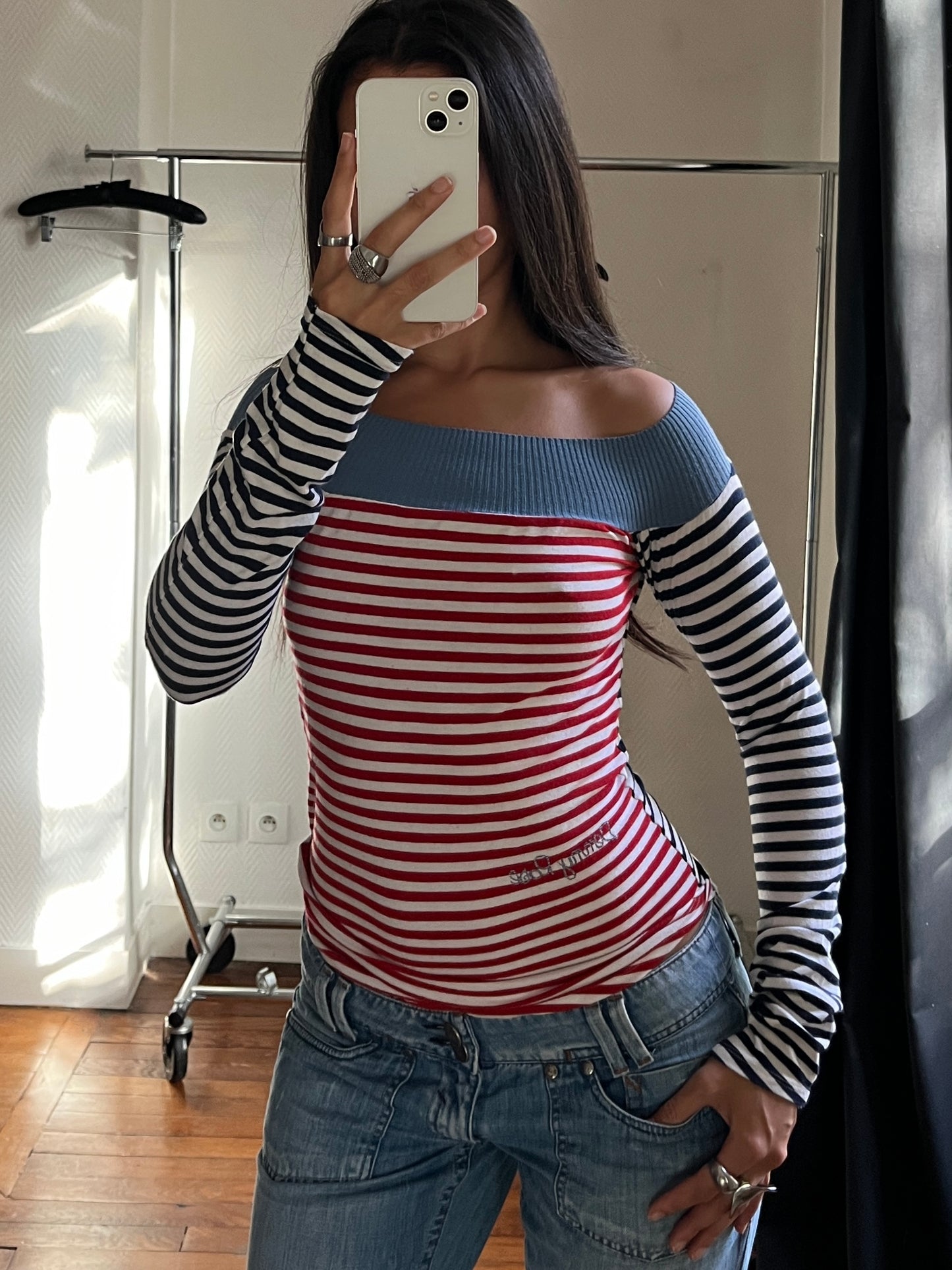 Vintage striped off shoulder top